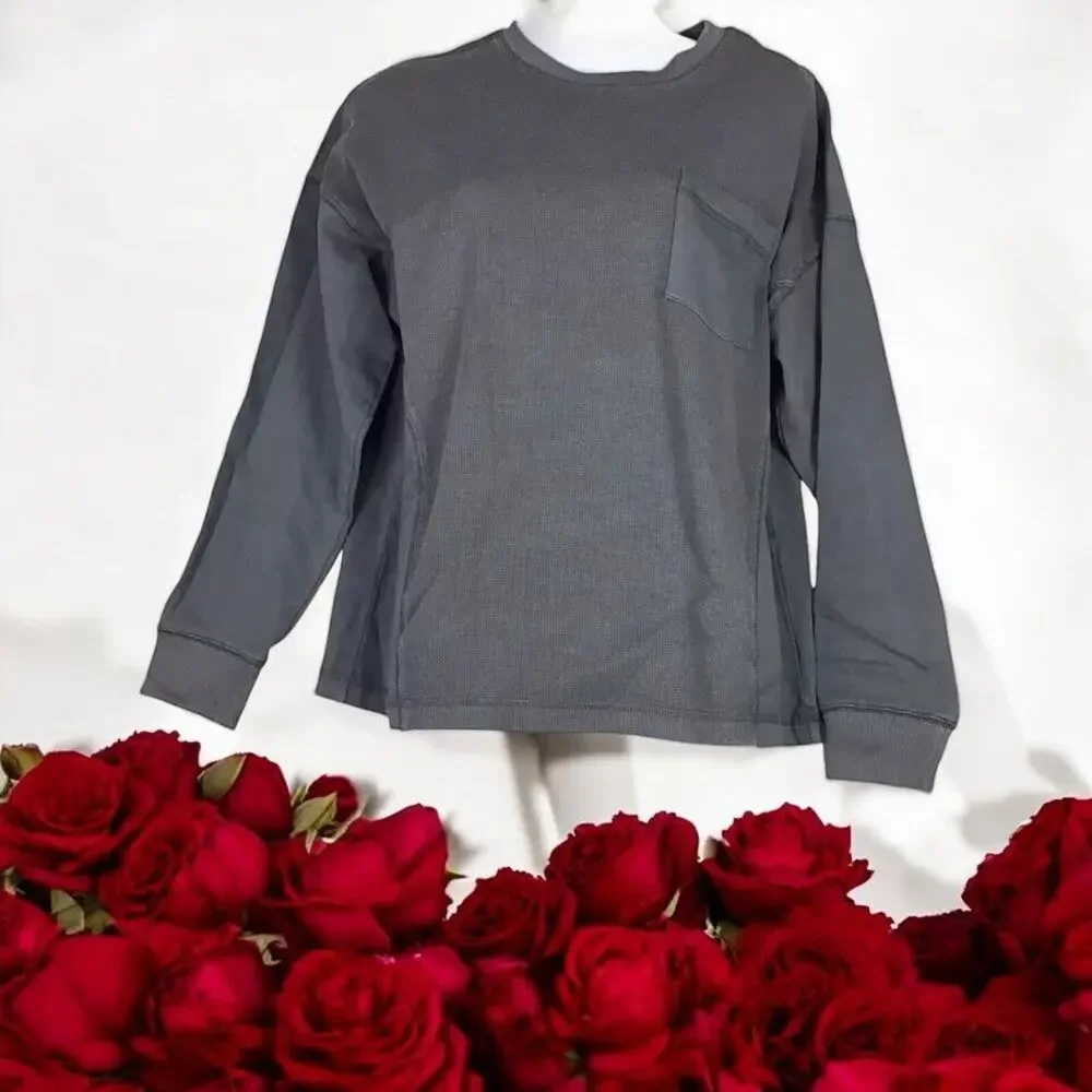 Wild Fable Womens Size M Pullover Sweatshirt Dark Gray Long Sleeve Crew Pocket - Picture 3 of 13